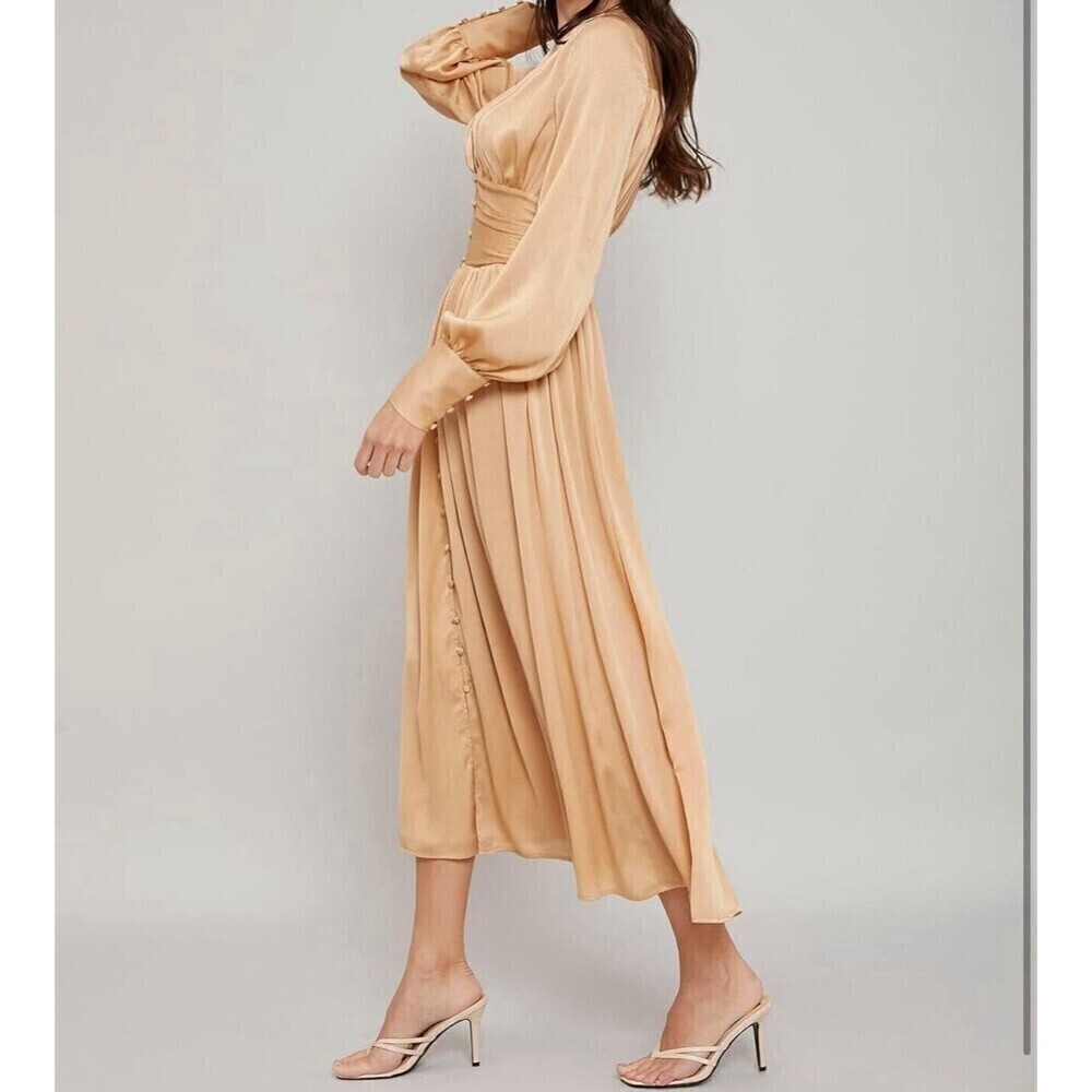 Maxi Dress Modern Ball Women Gowns Gold Casual Romantic Chic Flowy Moft L. — image 2 of 8